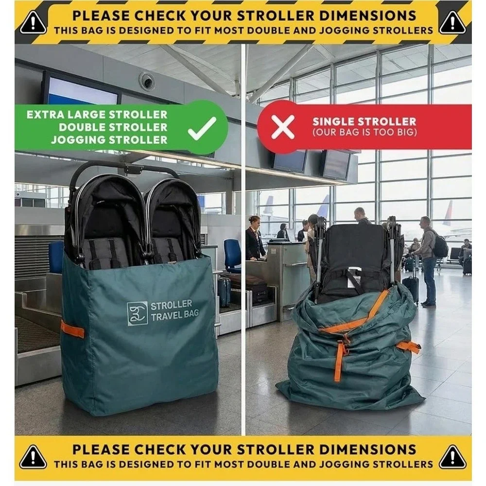 XL Heavy Duty Stroller Travel Bag Gate Check Fits Double Jogging Strollers